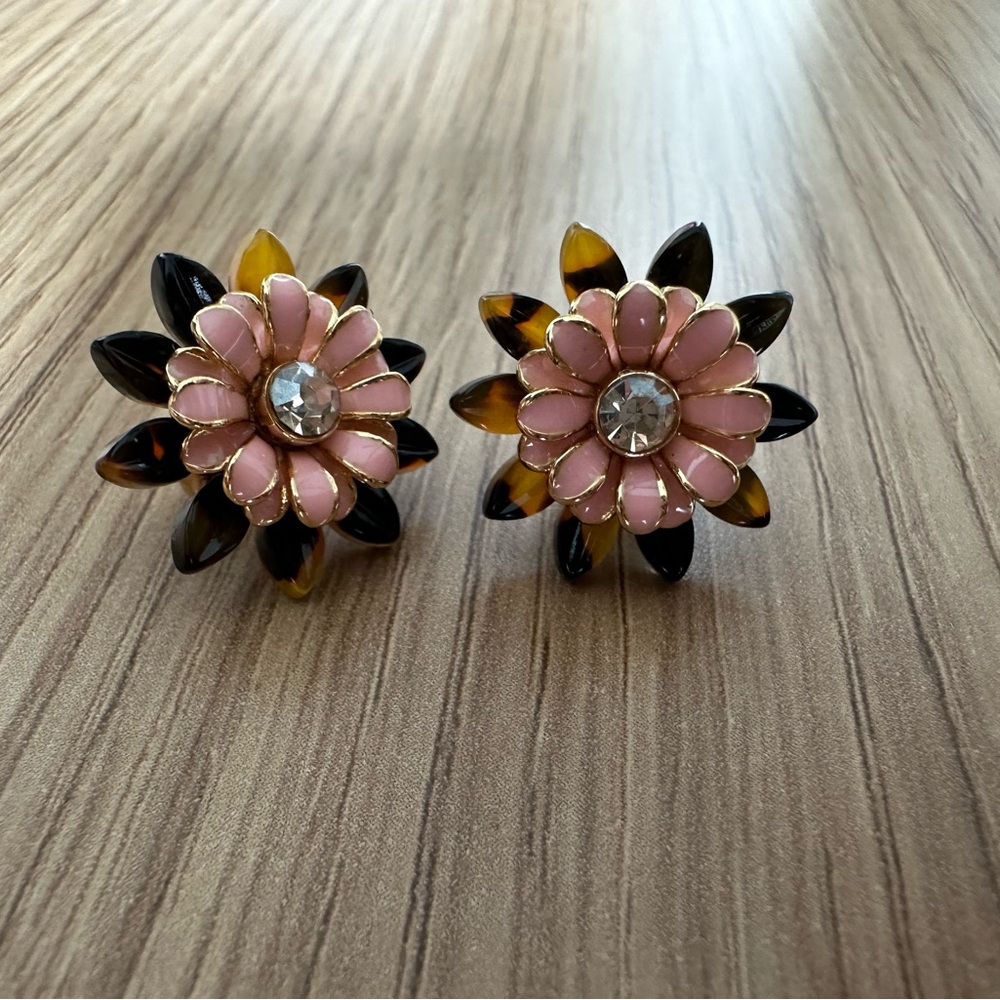 Floral Pink and Black Earrings